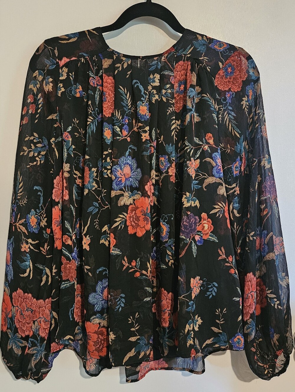 Maeve by Anthropologie Floral Chiffon Blouse Size Small Black Cami Boho Sheer
